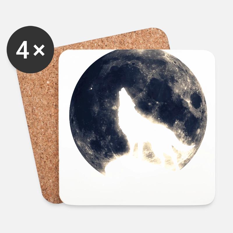 Wolf Mond - Untersetzer (4er-Set) - Weiß