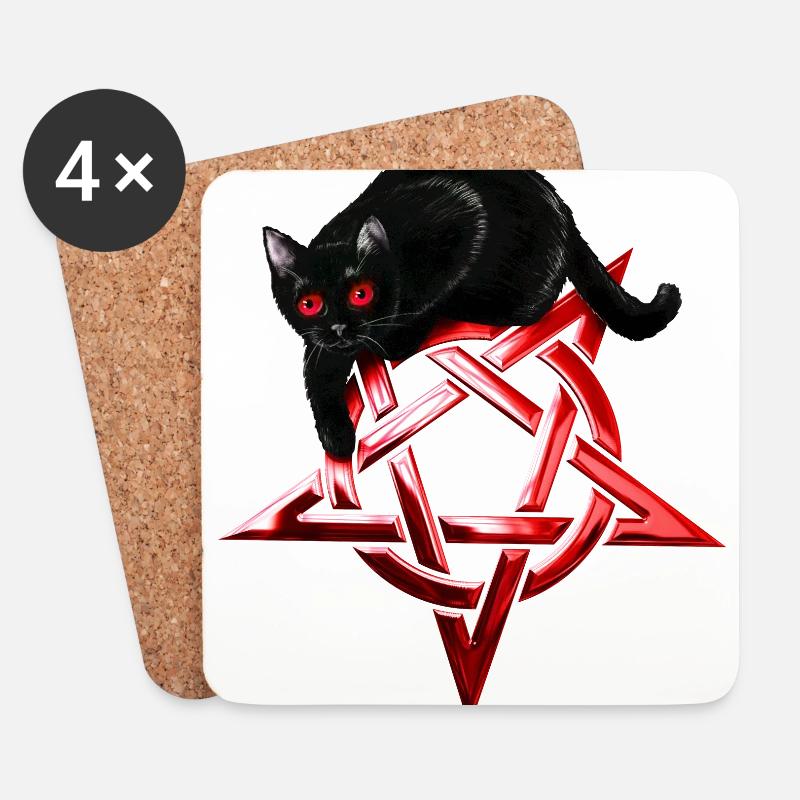 schwarze Katze - Untersetzer (4er-Set) - Weiß
