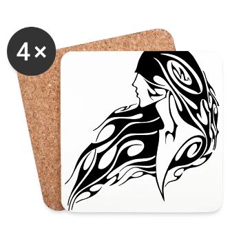 Tattoo Hoodie selber bedrucken - Motiv Frau - Untersetzer (4er-Set) - Weiß - Vorne