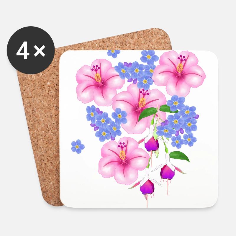 Blüten, Blume - Untersetzer (4er-Set) - Weiß