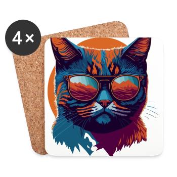 Rebel Paws: Retro Katze T-Shirt Art - Untersetzer (4er-Set) - Weiß - Vorne