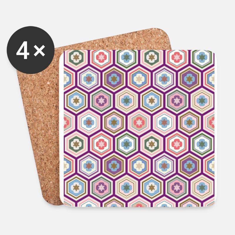 Hexagons flower pattern - Coasters (set of 4) - white