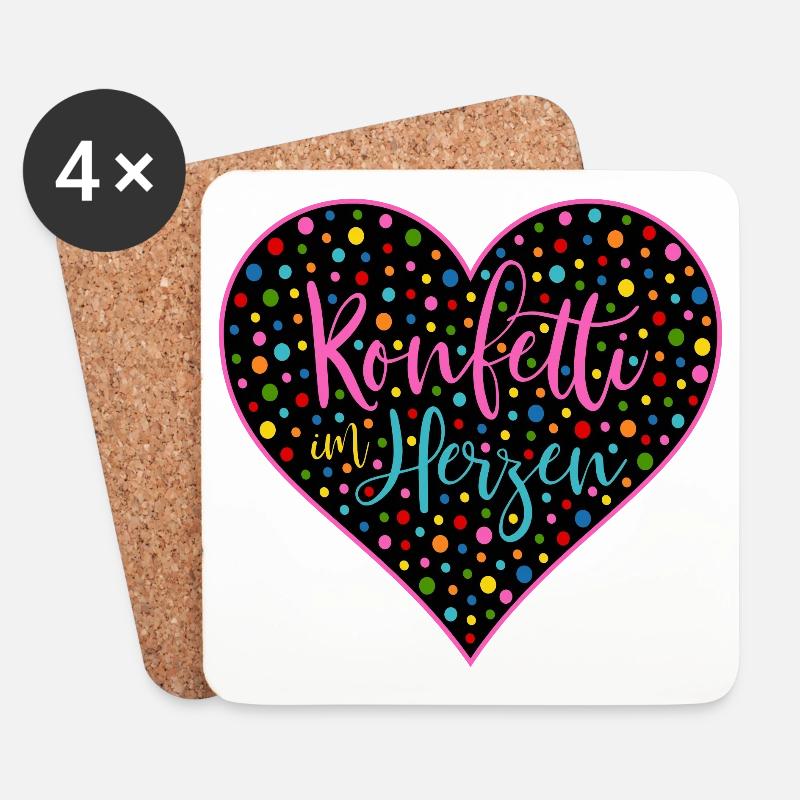 Konfetti im Herzen Fasching Herz Valentinstag - Untersetzer (4er-Set) - Weiß