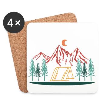Camping Mountains Night Tent Nature Outdoor Adventure - Coasters (set of 4) - white - Front