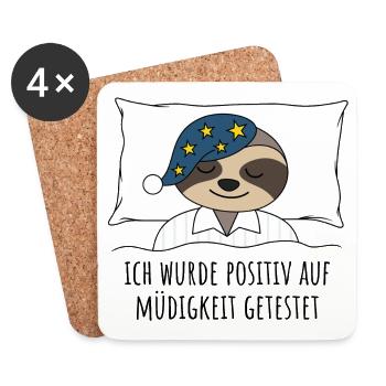 Faultier Ich wurde positiv auf Müdigkeit getestet - Untersetzer (4er-Set) - Weiß - Vorne