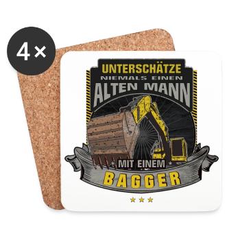 Bagger Unterschätze nie einen alten Mann Geschenk - Untersetzer (4er-Set) - Weiß - Vorne