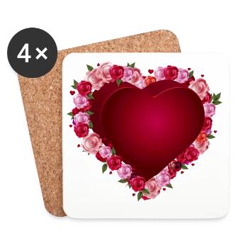 Valentins Herz aus roten Rosen für Verliebte - Untersetzer (4er-Set) - Weiß - Vorne