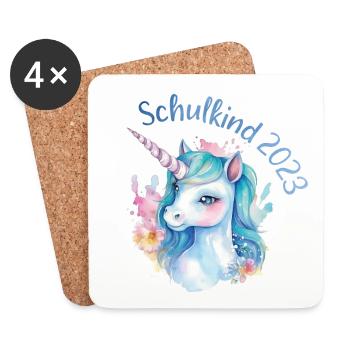 Schulkind 2023 Einhorn Einschulung Aquarell Bunt - Untersetzer (4er-Set) - Weiß - Vorne