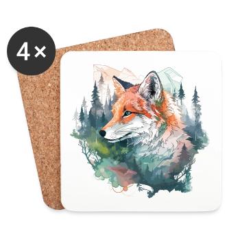 Fuchs Fuchskopf Natur Wildnis Wald Bäume Berge - Untersetzer (4er-Set) - Weiß - Vorne