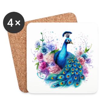 Peacock Flowers Peacock Feather Exotic Colorful Colorful - Coasters (set of 4) - white - Front