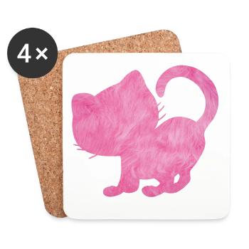 Silhouette de chat rose moelleux chat rose amour - Dessous de verre (lot de 4) - blanc - Devant