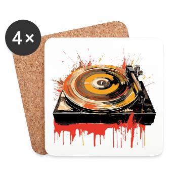 Disque Vinyle LP Platine Rétro - Dessous de verre (lot de 4) - blanc - Devant