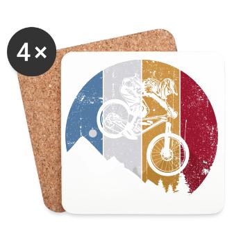Duale MTB-Silhouette quer über die Streifen - Untersetzer (4er-Set) - Weiß - Vorne
