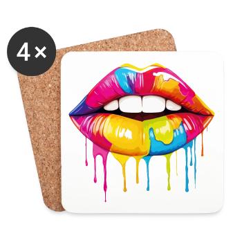 Lippen Bunt Lippenstift Kussmund Pop Art Kunst - Untersetzer (4er-Set) - Weiß - Vorne