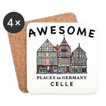 Celle, Altstadt Häuser, Handzeichnung, Deutschland - Untersetzer (4er-Set) - Weiß - Vorne