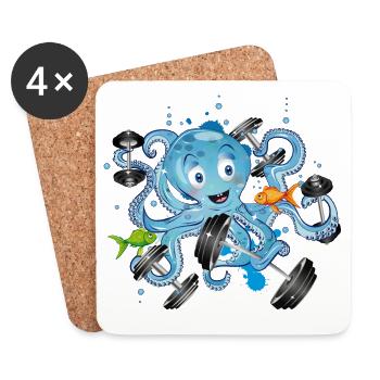 Bodybuilder Oktopus mit Hanteln beim Training - Untersetzer (4er-Set) - Weiß - Vorne