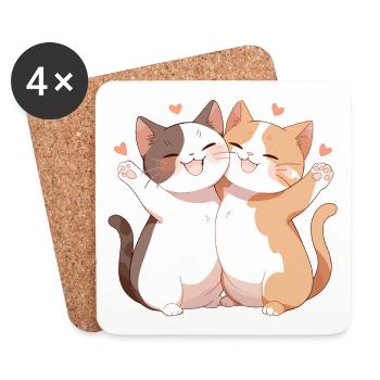 Katzen Liebe Freude Umarmung Kuscheln Herz Süß - Untersetzer (4er-Set) - Weiß - Vorne