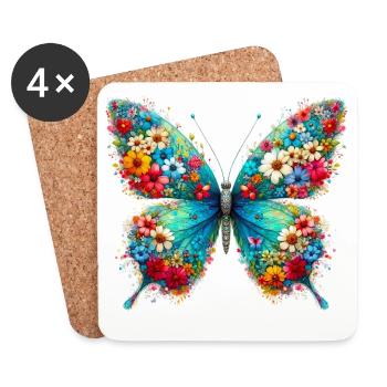 Butterfly decorated with flowers - Coasters (set of 4) - white - Front