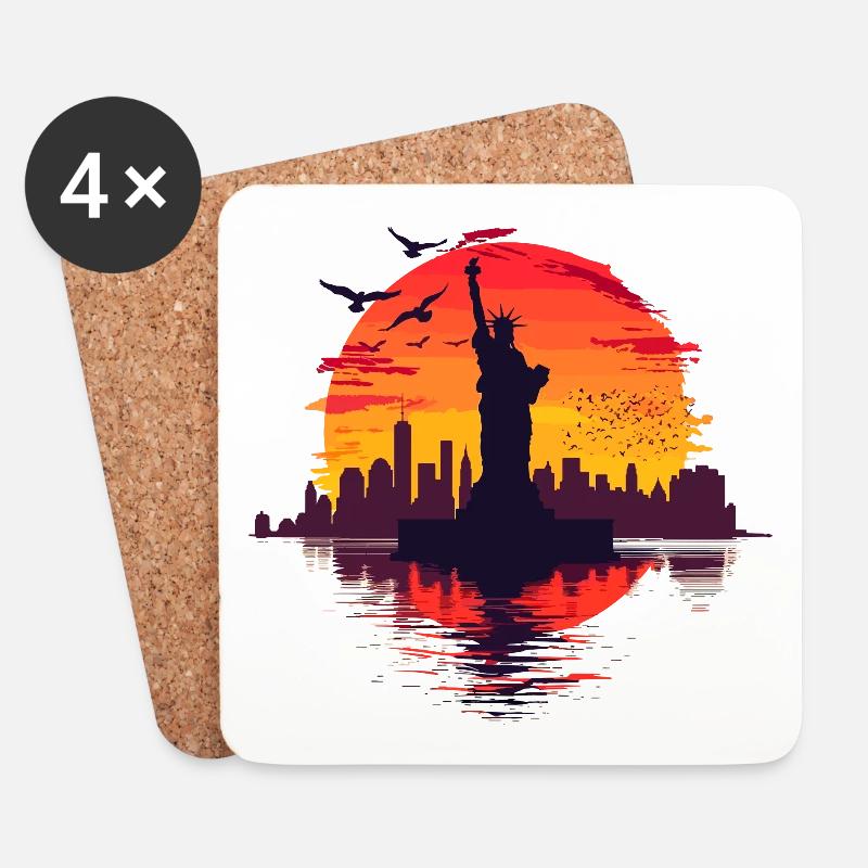 New York City Skyline Freiheitsstatue Sonne USA - Untersetzer (4er-Set) - Weiß