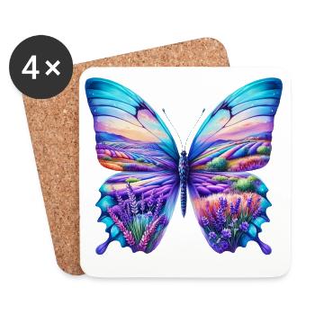 Butterfly flowers lavender field fields provence - Coasters (set of 4) - white - Front