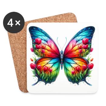 Butterfly Flowers Tulips Tulip Holland - Coasters (set of 4) - white - Front