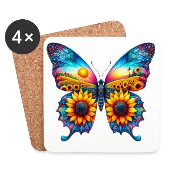 Schmetterlingsblumen Sonnenblumen Sonnenblumen - Untersetzer (4er-Set) - Weiß - Vorne