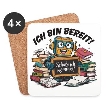 Einschulung erster Schultag kleiner Roboter - Untersetzer (4er-Set) - Weiß - Vorne