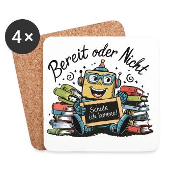 Einschulung erster Schultag kleiner Roboter - Untersetzer (4er-Set) - Weiß - Vorne