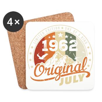 1962 July 1962 Shirt Birthday 1962 Gift - Coasters (set of 4) - white - Front