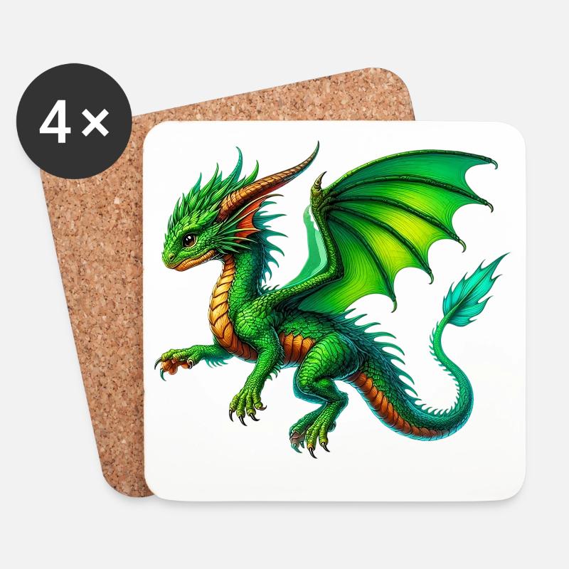 Drache - Untersetzer (4er-Set) - Weiß