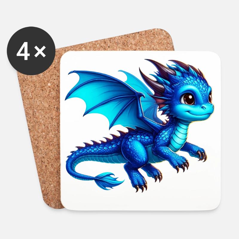 Drache - Untersetzer (4er-Set) - Weiß