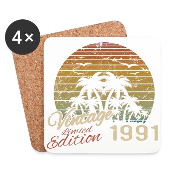 Vintage 1991 Anniversaire Cadeau 1991 Rétro 1991 - Dessous de verre (lot de 4) - blanc - Devant
