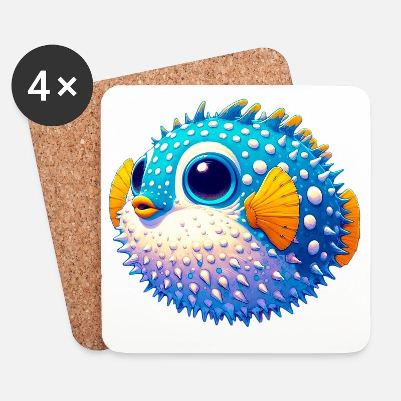 Kugelfisch - Untersetzer (4er-Set) - Weiß