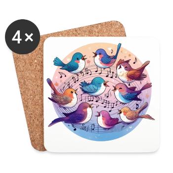 Vögel singen auf Noten - Untersetzer (4er-Set) - Weiß - Vorne