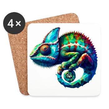 Caméléon polygonal - Dessous de verre (lot de 4) - blanc - Devant