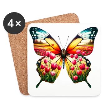 Butterfly tulips tulip Holland - Coasters (set of 4) - white - Front