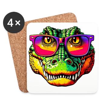 Crocodile avec lunettes de soleil - Dessous de verre (lot de 4) - blanc - Devant
