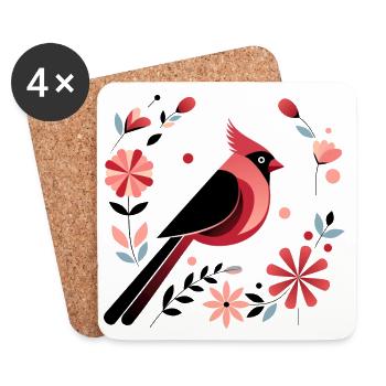 Cardinal and flowers - Coasters (set of 4) - white - Front