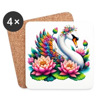 Swan decorated with lotus flowers flower - Coasters (set of 4) - white - Front