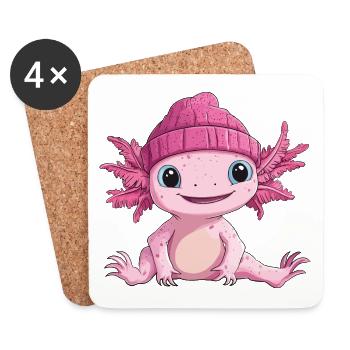 Axolotl mignon mignon bébé enfants animal dessin animé - Dessous de verre (lot de 4) - blanc - Devant
