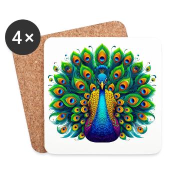 Paon - Dessous de verre (lot de 4) - blanc - Devant