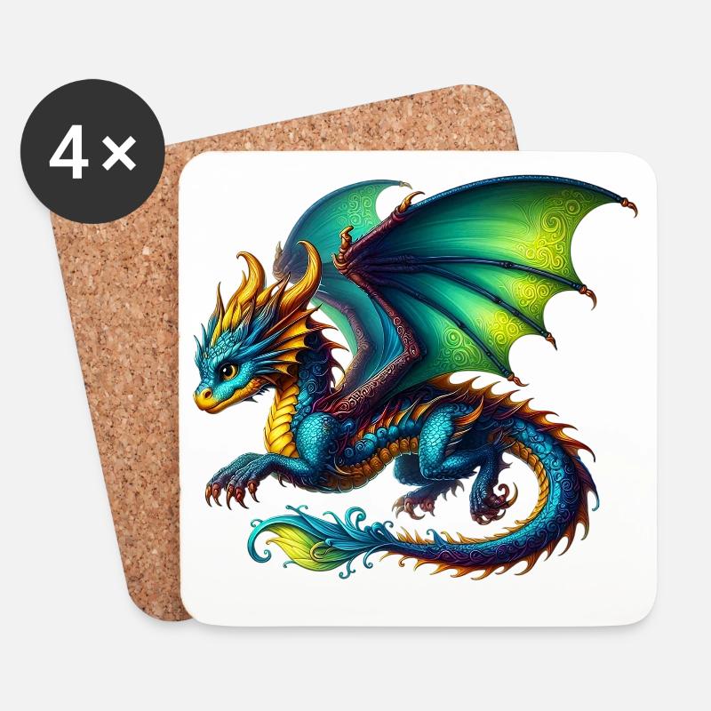 Drache - Untersetzer (4er-Set) - Weiß