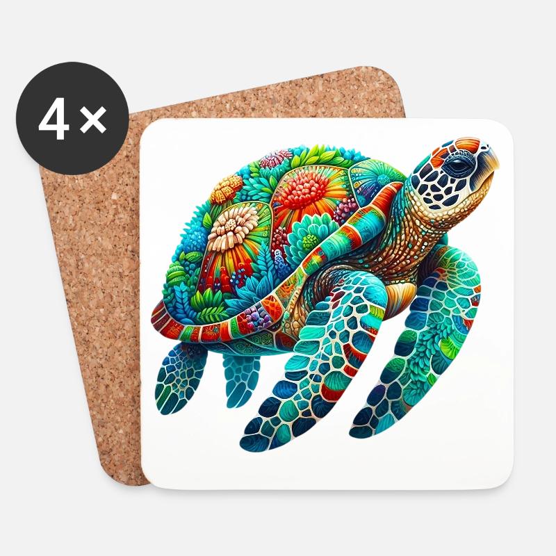 Schildkröte - Untersetzer (4er-Set) - Weiß