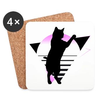Katze Neon Geometrisch Silhouette Umriss Bunt - Untersetzer (4er-Set) - Weiß - Vorne