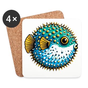 Kugelfisch - Untersetzer (4er-Set) - Weiß - Vorne