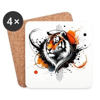 Colorful Watercolor Tiger - Coasters (set of 4) - white - Front