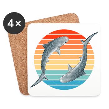 Tiger Shark Retro Sunset - Coasters (set of 4) - white - Front