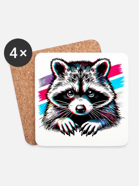Waschbär - Untersetzer (4er-Set) - Weiß