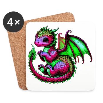 Drache - Untersetzer (4er-Set) - Weiß - Vorne