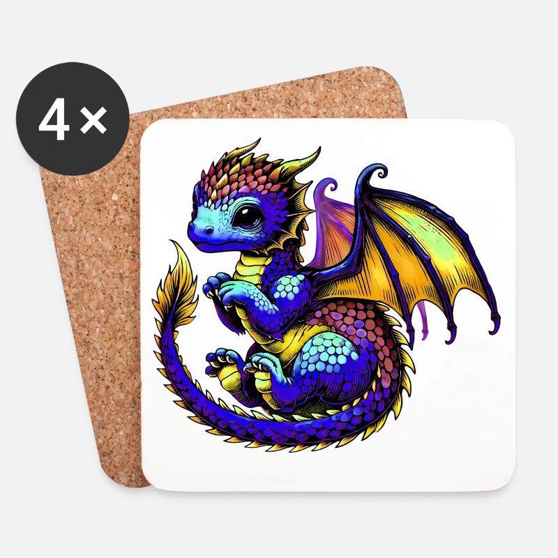 Drache - Untersetzer (4er-Set) - Weiß